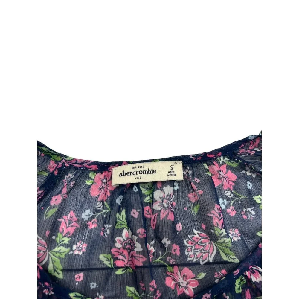 Abercrombie Kids Size S Floral Chiffon Blouse Top Peasant Short‎ Sleeve